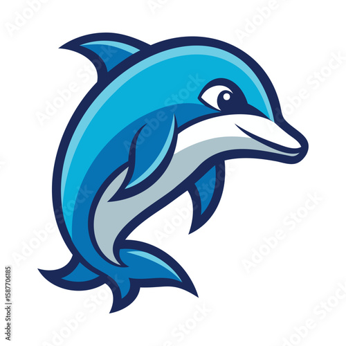 Blue Dolphin Jumping Mascot Vector Illustration
