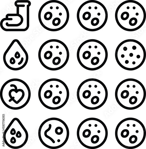Black outline icons showcase health, wellness, and medical concepts in a clean design.