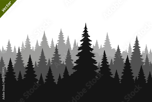 Layered Pine Forest Silhouette Vector with Transparent Background