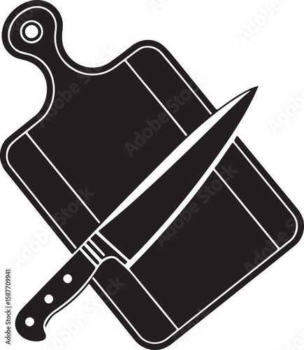 Black cutting board and knife silhouette icon kitchen cooking