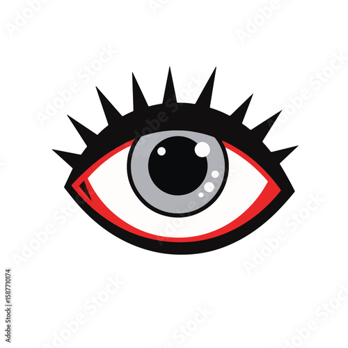 Minimalist eye design with red accent on white background, symbolism