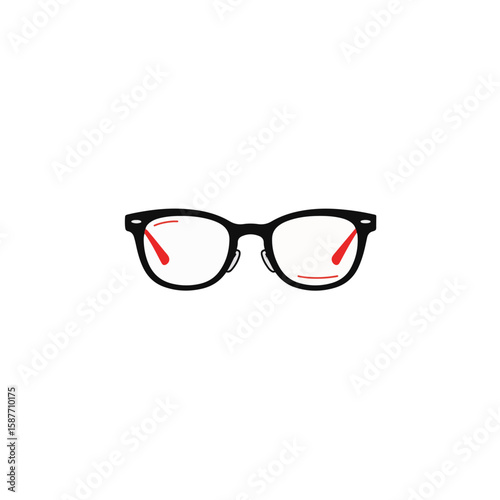 Minimalist black and white eyeglasses with red accents, modern design