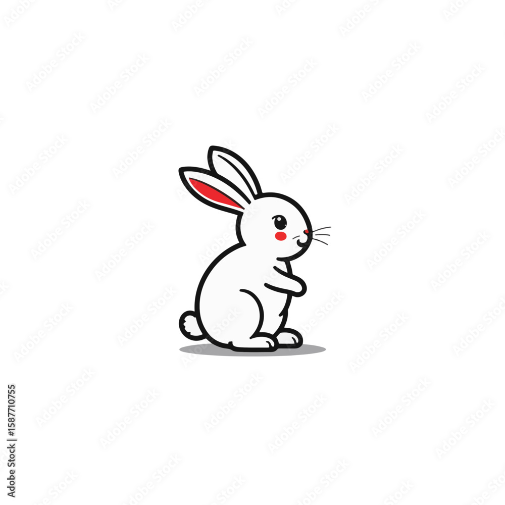 Obraz premium Minimalist bunny illustration in black and white with red accents