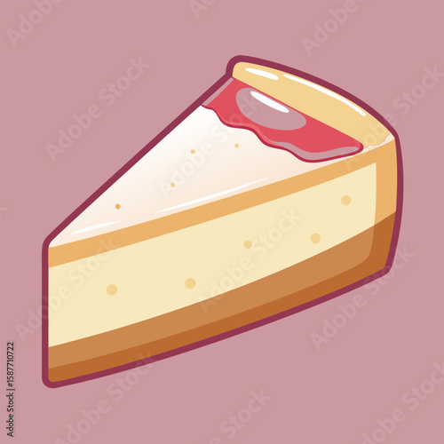 Slice of cheesecake with berry topping displayed on a plain background. Yummy dessert treat with a focus on the detail and color of the sweet slice.