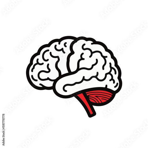 Minimalist brain design with red accents on white background, creativity