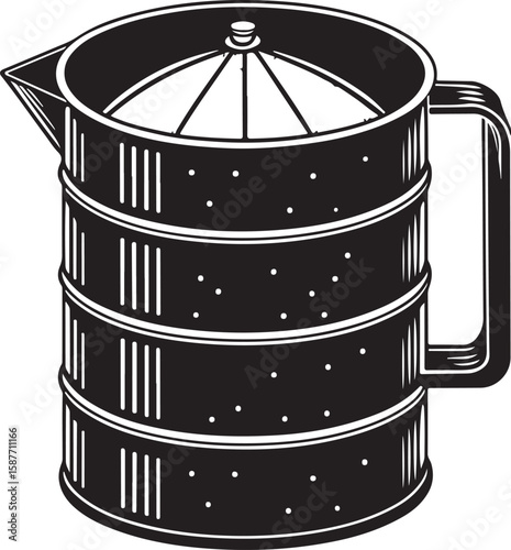 Black flour sifter kitchen utensil with handle and sieve baking tool strainer