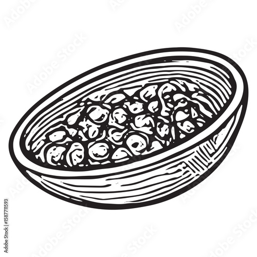 Vintage Caviar Bowl Illustration - Black and White Gourmet Food Art for Kitchen Decor