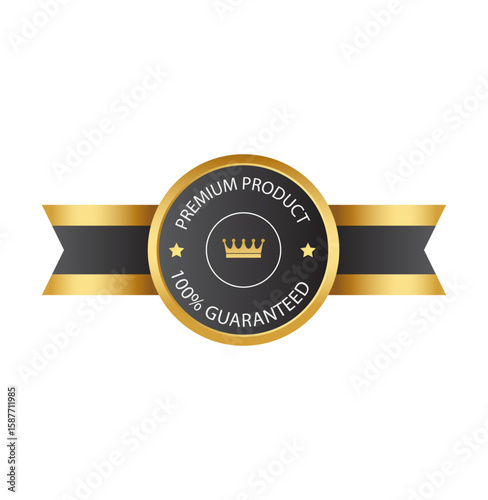 Elegance in Assurance: A meticulously crafted emblem of a premium product is displayed, exuding sophistication and reliability with a golden seal of 100% Guaranteed.