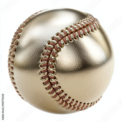 A golden baseball with brown stitching isolated on a white background in a studio shot