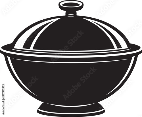 Black kitchen serving bowl with lid and handle kitchenware food service