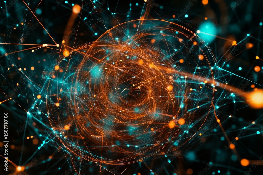 Fototapeta premium Abstract design with swirling lines and glowing points.