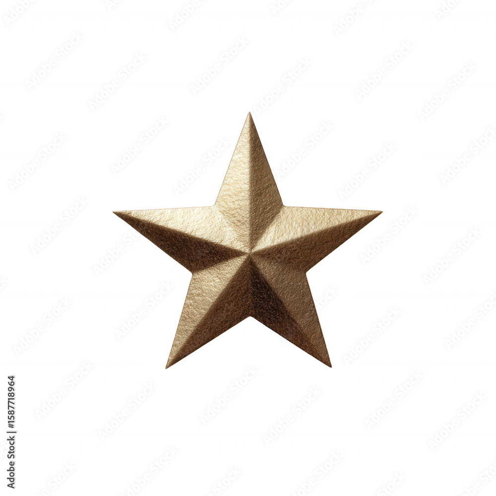 Obraz premium A beautifully crafted gold star, featuring intricate textures and a reflective surface, perfect for decoration or design elements, isolated on a white background.