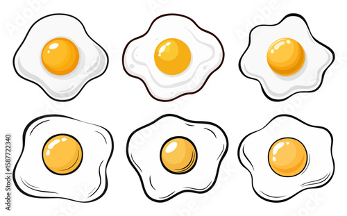 Fried Egg With Central Outlined Yolk And Organic Irregular White Shape, Flat Vector Design In Simplified Style, Isolated On White Background, Minimal Icon Collection