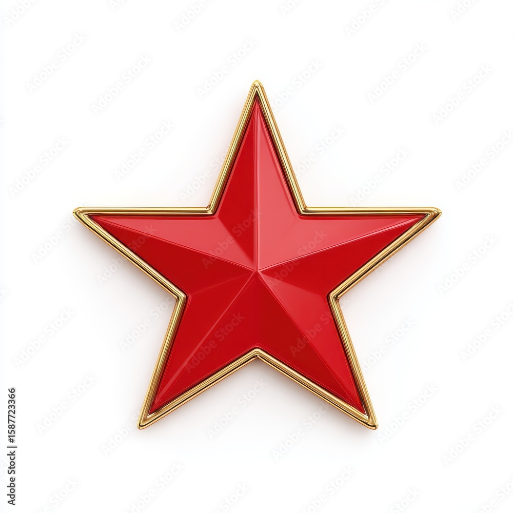 Obraz premium Red Five Pointed Star with Gold Border on White