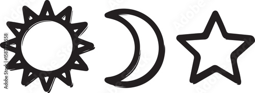 Celestial bodies drawing black ink moon star