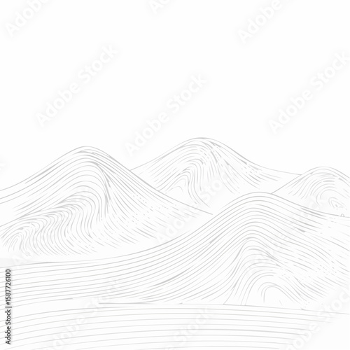 Shifting sand dunes under wind with carved ridges and airborne dust, rendered in stylized vector outline.