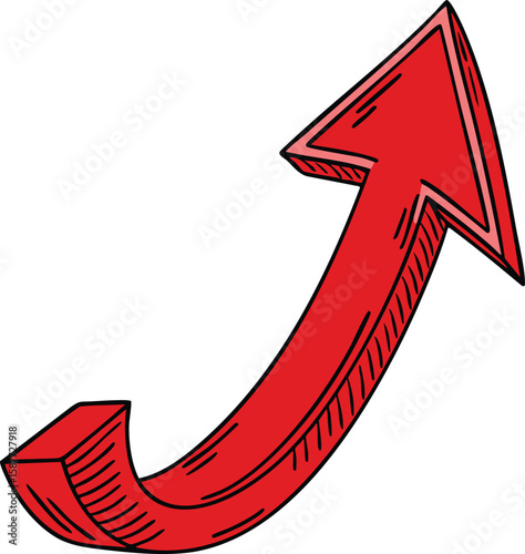 Red curved arrow pointing upwards with a 3d effect isolated on transparent background