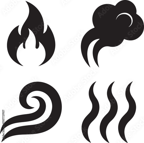 Elemental symbols fire air water steam flame cloud