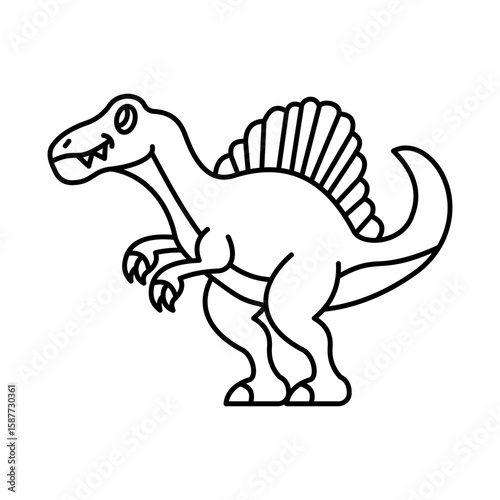 Cute Dinosaur Spinosaurus Outline Cartoony Illustration