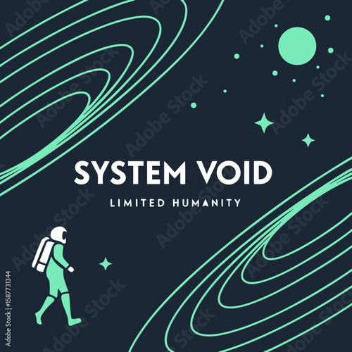 Astronaut in Teal Space: Minimalist Cosmic Exploration, System Void Concept
