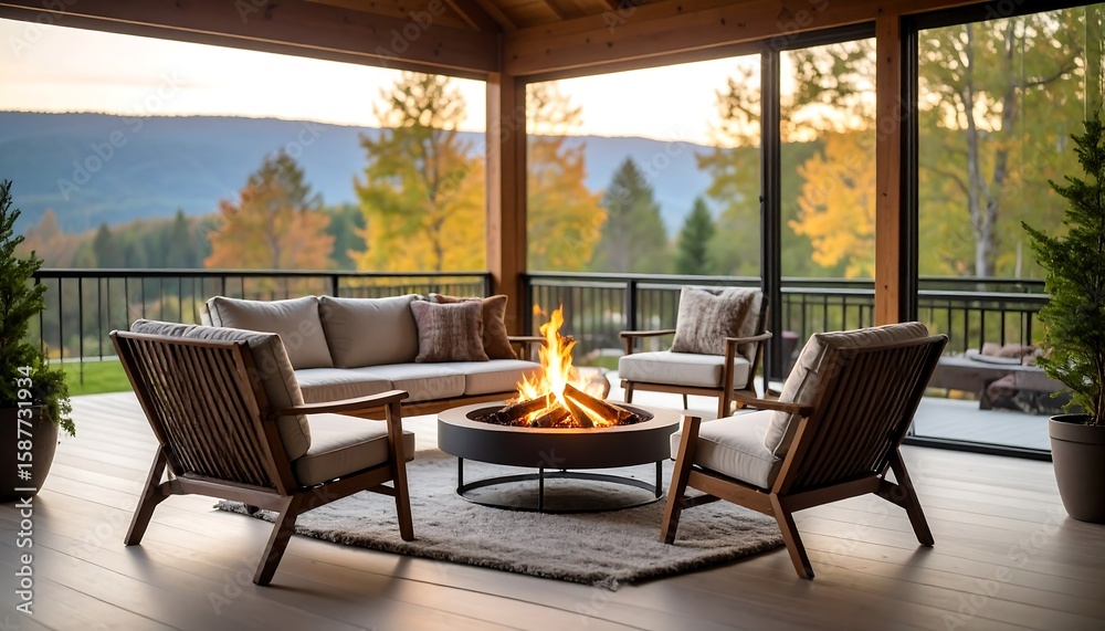 Obraz premium Cozy outdoor living space with fire pit