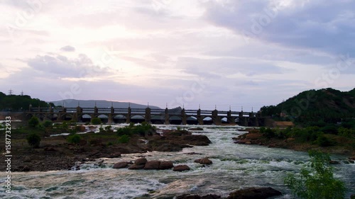 Wallpaper Mural Scenic river view with dam against cloudy sky mettur dam Time Lapse Torontodigital.ca
