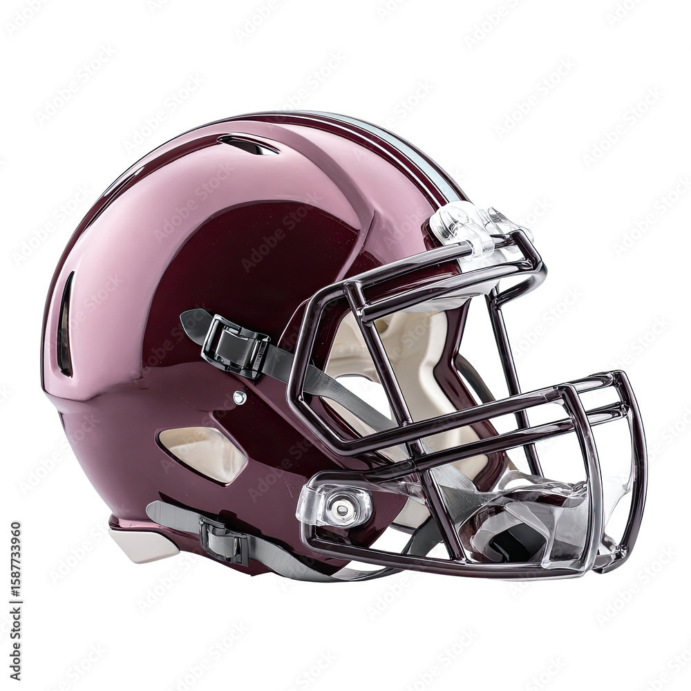 Fototapeta premium Shiny Maroon Football Helmet Isolated On White Background