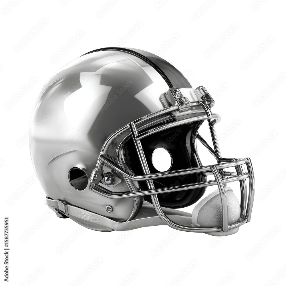 Fototapeta premium Shiny Silver Football Helmet Isolated On White Background