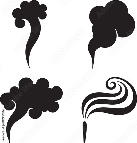 Four black smoke wisps white abstract