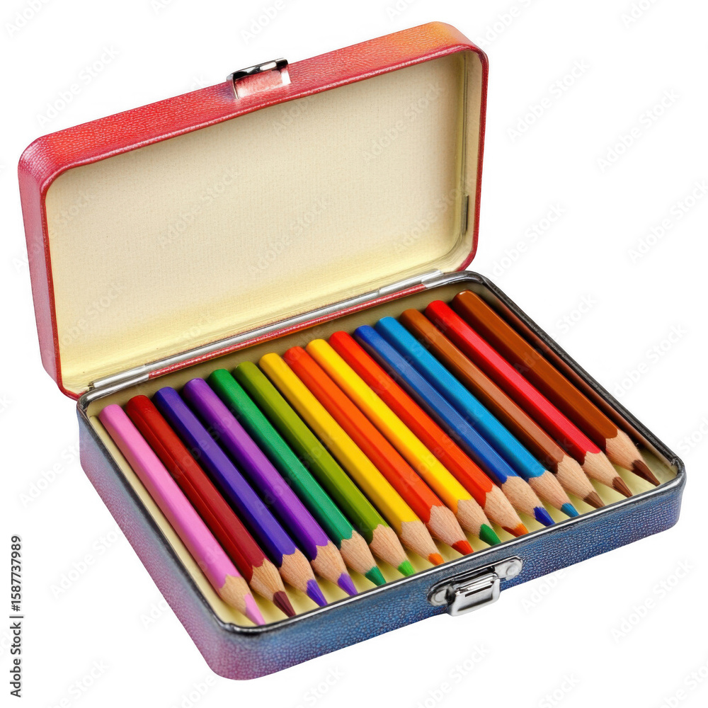 Fototapeta premium Colored pencil box isolated on white background