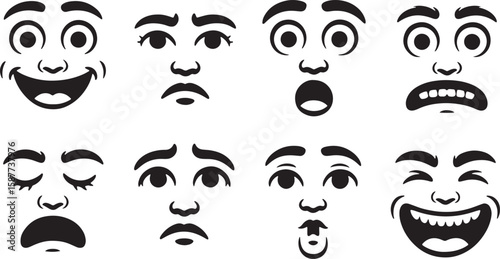 Diverse facial expressions showing various emotions and moods faces happy