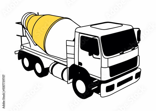 Vector illustration of a concrete mixer truck with a yellow drum, simple design for construction projects