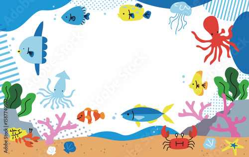魚のベクターイラストフレーム素材