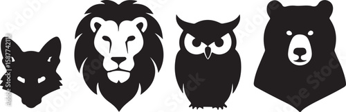 Fox lion owl bear heads vector