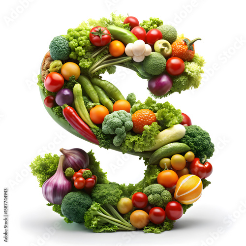 letter s vegetables font 3d rendering