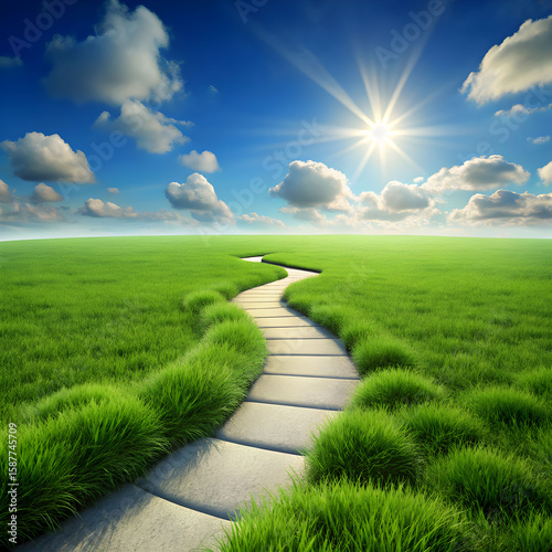 green grass way 3d rendering