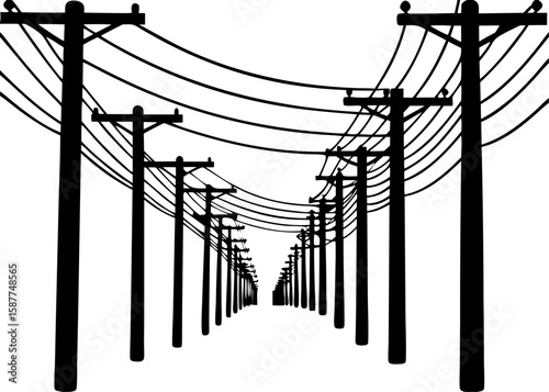 Utility Poles with Power Lines Illustration - Rural Electricity Route