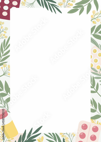 Floral frame illustration on white background, perfect for adding a touch of elegance to your design projects. Floral frame with botanical elements creates a natural, organic feel.