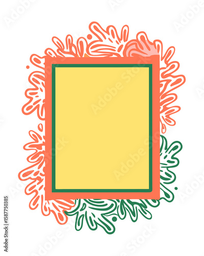 Orange and green frame displays blank yellow center, offering space for text or graphic. The frame is outlined in green and orange, providing bright presentation.