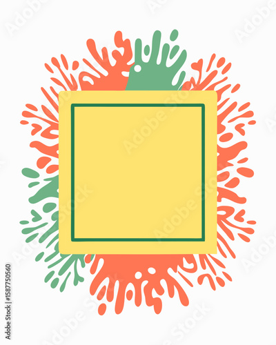 Blank frame with copy space surrounded by vibrant, abstract splashes offers room for personalized messaging. Blank frame features energetic design.