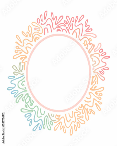 Round frame for invitations featuring rainbow colors and a blank space in center. This elegant round frame evokes celebratory happiness and can be used for invitation cards or decorative compositions.