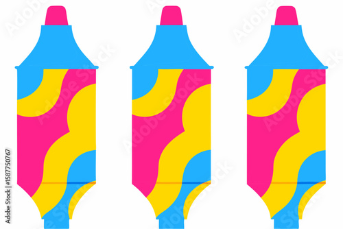 Illustration of pansexual pride markers with blue, pink and yellow stripes. Pansexual pride concept with markers creates an iconic design with vibrant color palette.