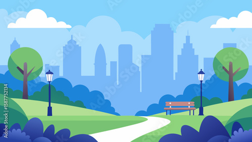 Urban Park with City View Background