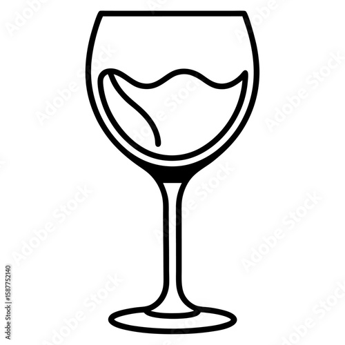 Elegant line art illustration of a wine glass filled with liquid isolated on white background