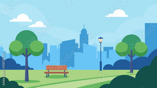 Urban Park with City View Background