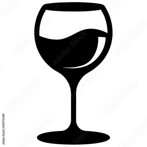 Elegant black silhouette of a wine glass with a stem isolated on white background