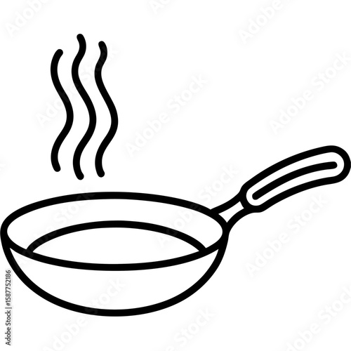 Simple line art illustration of a frying pan with crispy bacon strips isolated on white background