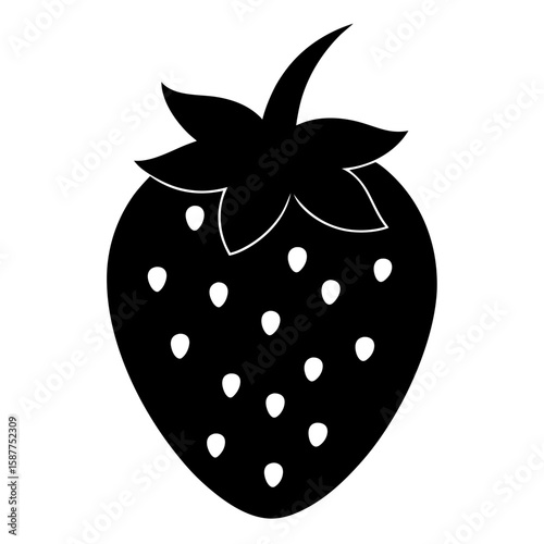 Stylized silhouette of a ripe strawberry with visible seeds isolated on white background