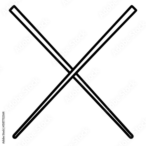 Simple black line art of two crossed chopsticks isolated on white background