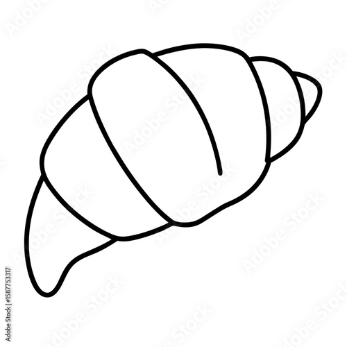 Detailed line art illustration of a croissant with visible flaky layers isolated on white background